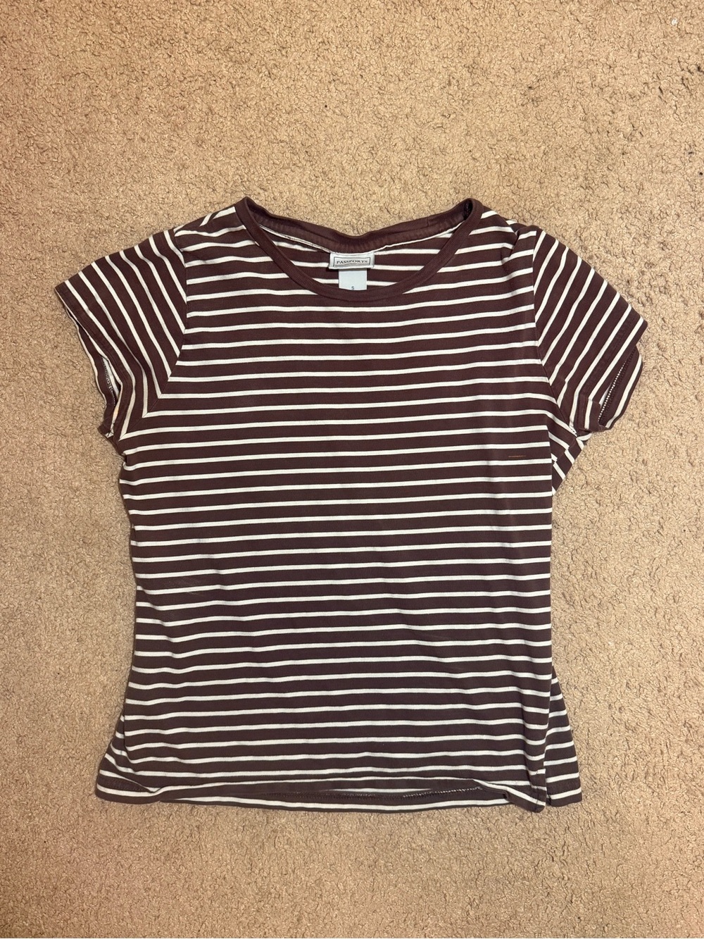 Passport Brown and White Striped Short Sleeve Tee Size Small